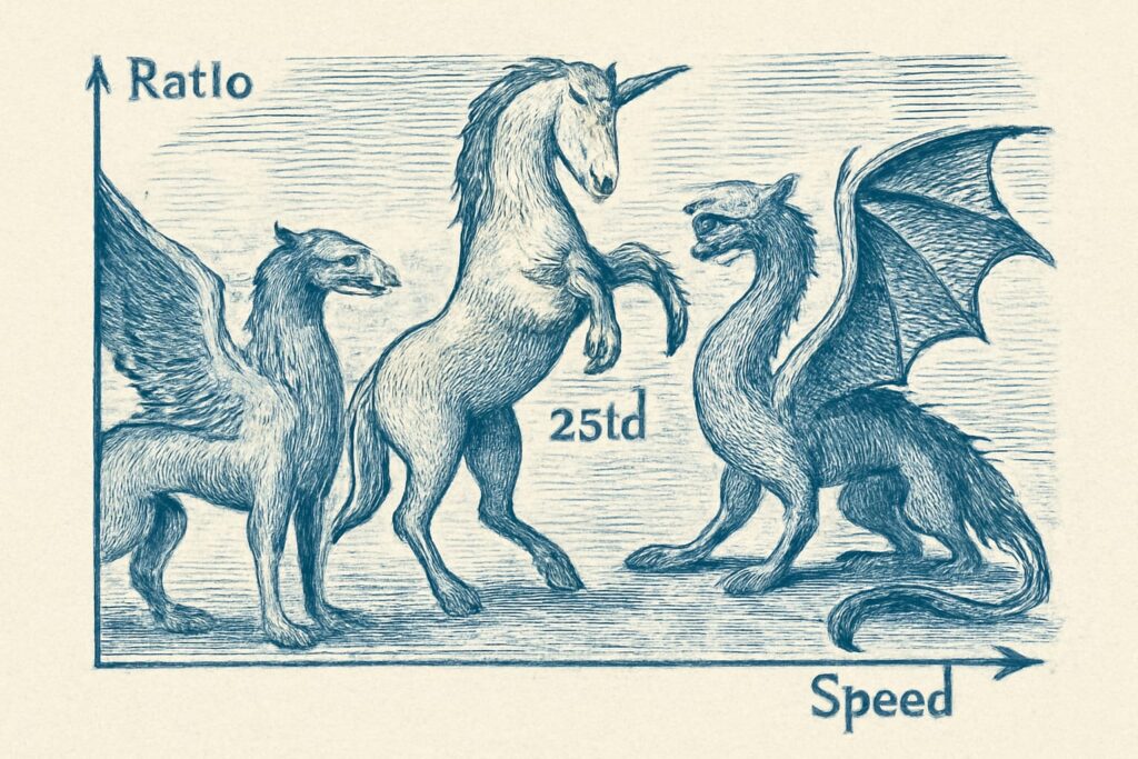 Editorial illustration in metal-engraving style depicting gzip, zstd, and xz compression compared on NDJSON with ratio and speed axes