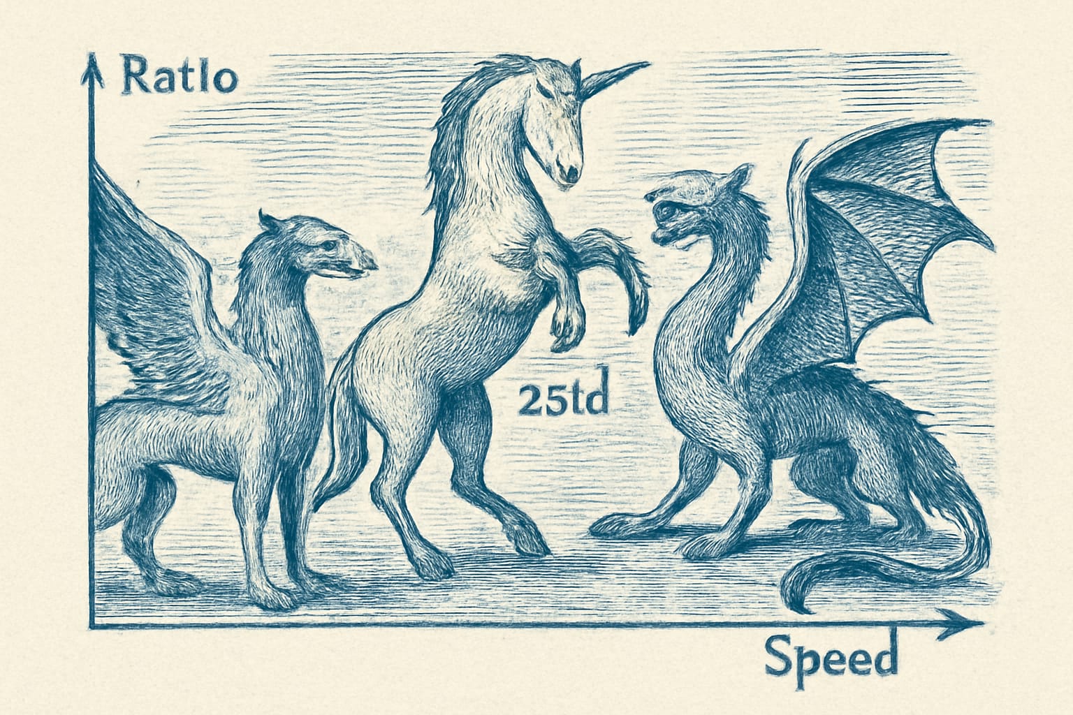 Editorial illustration in metal-engraving style depicting gzip, zstd, and xz compression compared on NDJSON with ratio and speed axes